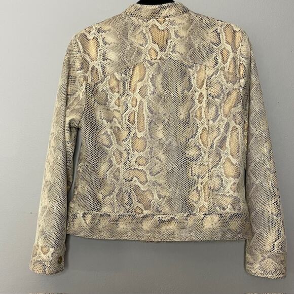 Ruby Red Cream Tan Snakeskin Print Moto Jacket Size 10 Neutral Mock Turtle - Picture 7 of 9